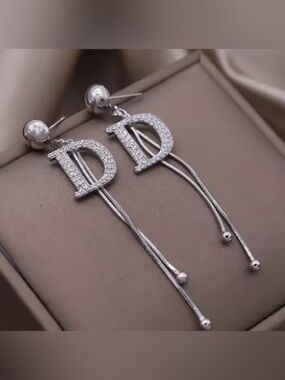 Initial D Post Earrings Silver Clear Crystal Dior STYLE AP29